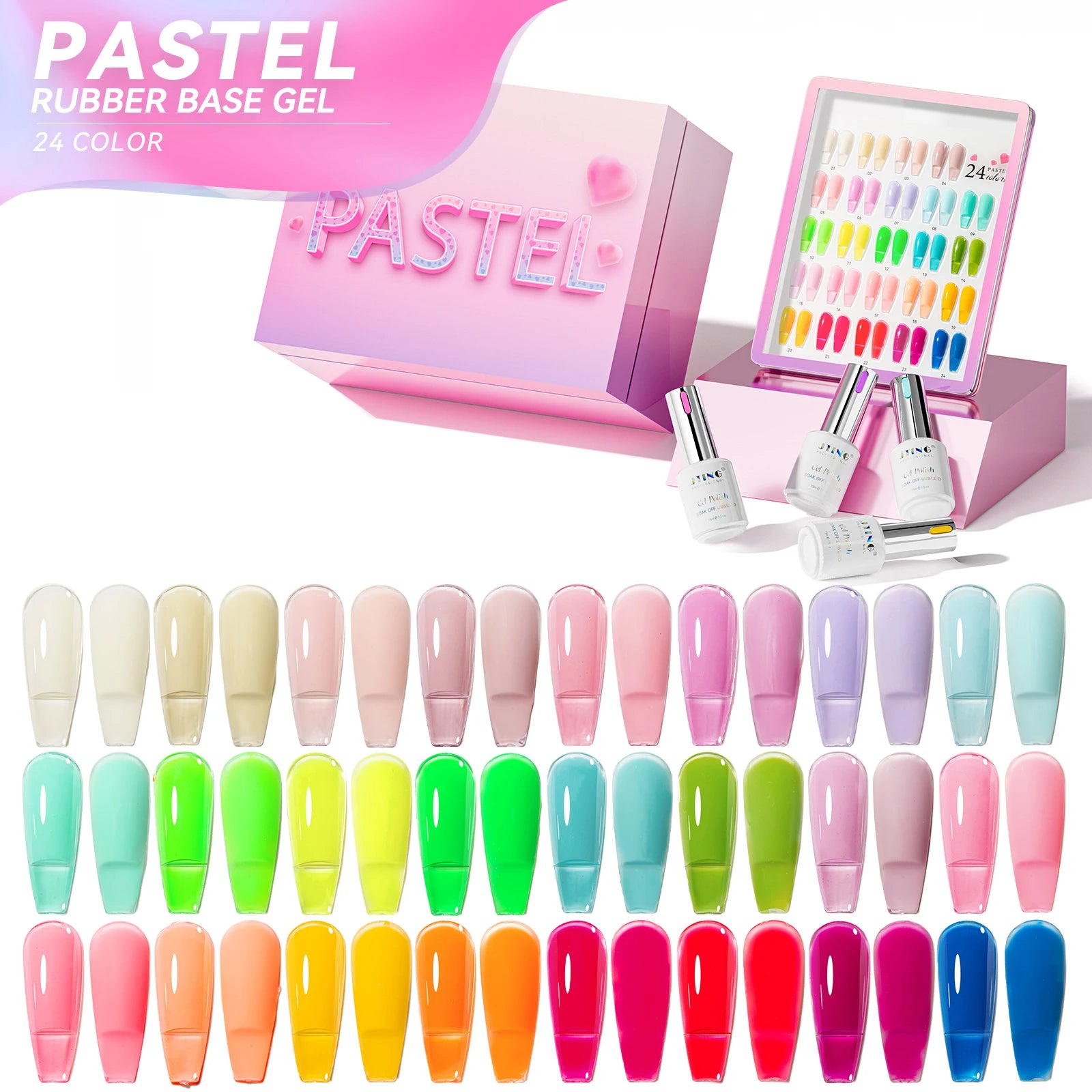 JTING Passion Hot Selling 24Colors Rubber Base Gel Polish Collection Set Box Free Book Color Rubber Base Coat Gel Nail Poli
