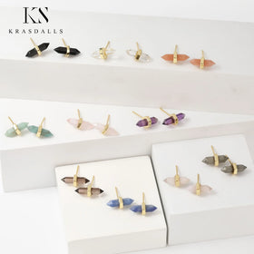 Mini Crystal Earrings Classic Jewelry Natural Gemstone Double Point Hexagon Bead Stud Earring Gift to Women Girl