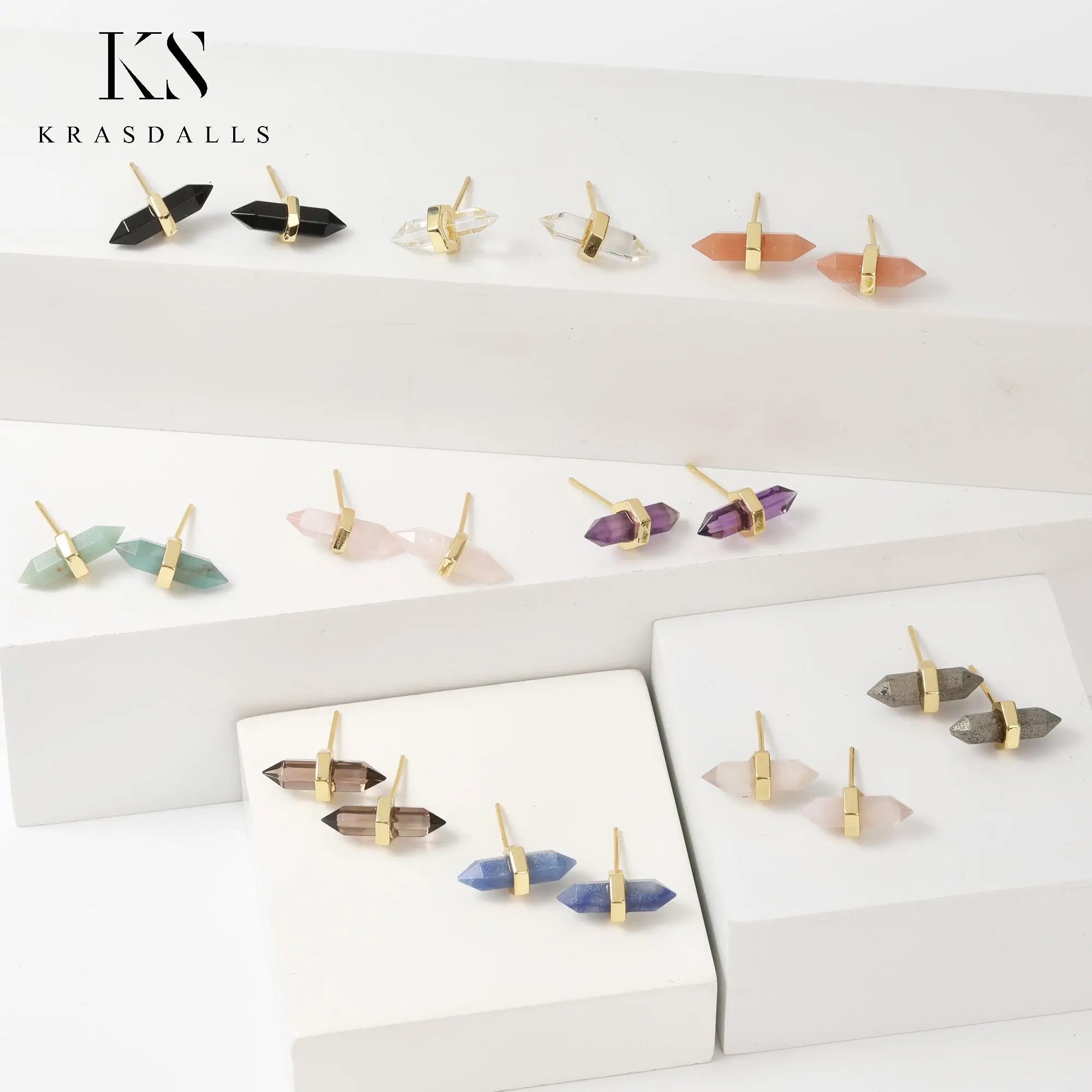 Mini Crystal Earrings Classic Jewelry Natural Gemstone Double Point Hexagon Bead Stud Earring Gift to Women Girl
