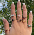 Zooying Custom Dainty Crystal Wire Wrapped Unique Gemstone Jade Rings for Women