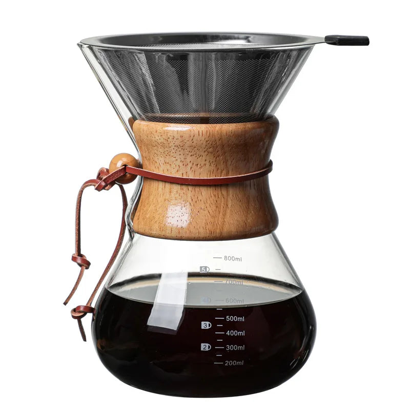 Custom Logo 600 800 1000ml Borosilicate Glass Pour Coffee Maker Set Modern French Permanent Filter for Hand Use Drip Tea Brewer