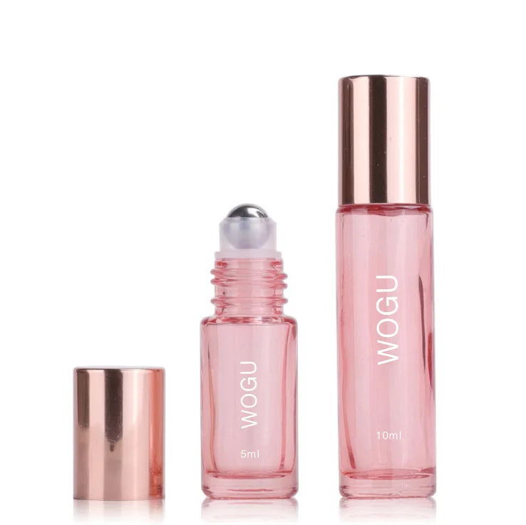 Stock Product Custom Silk Screen Essential Oil Roller Container 5ml Empty Steel Ball Rose Gold Perfume Glass Roll on Bottle