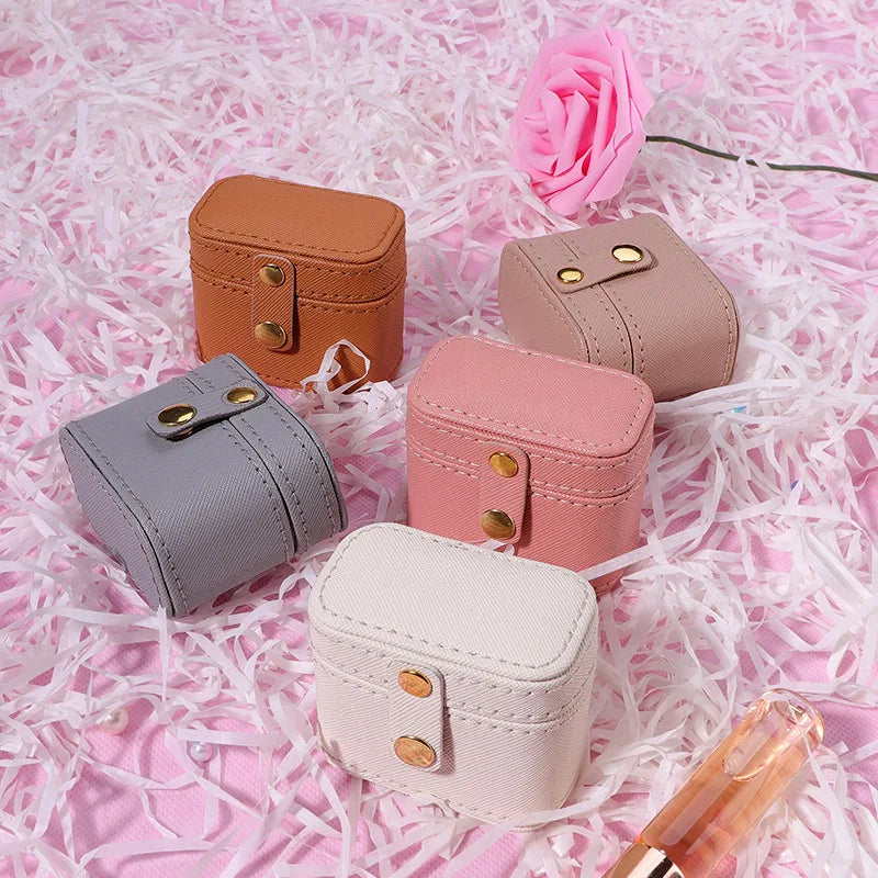 PU Leather Mini Snap Clip Jewelry Box Travel Portable Jewellery Storage Bag