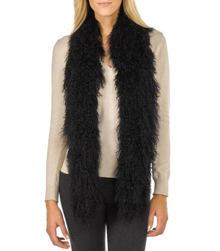 Professional Production of Comfortable 100% Real Mongolian Tibetan Sheepskin Fur Scarf for Home Decor