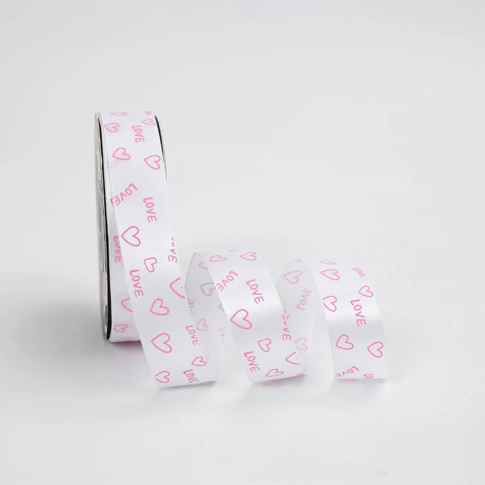 INUNION Valentine's Day Ribbons Red and Pink Heart Printed Satin Ribbon Use for WeddingGift Wrapping Printed tissue
