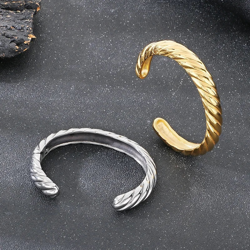 Exquisite Simple Twisted Cuff Bangle Stainless Steel Opening Bracelet Fashion Elegant Women Men Jewelry for Daily & Party Wear