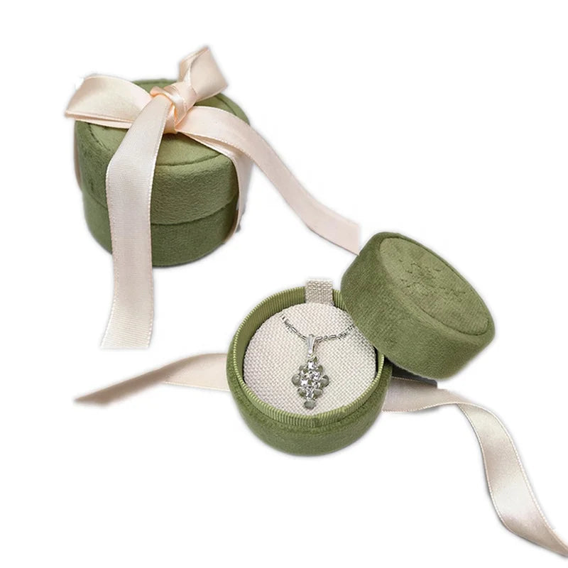 Round Velour Velvet Jewellery Packaging Velvet Ring Jewelry Box Necklace Custom Logo