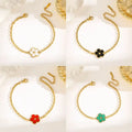 Wholesale Fashion Stainless Steel Five Leaf Flower Double-sided Inlaid Shell Bracelet 18k Gold-plated Non Fading Charm Bracelet