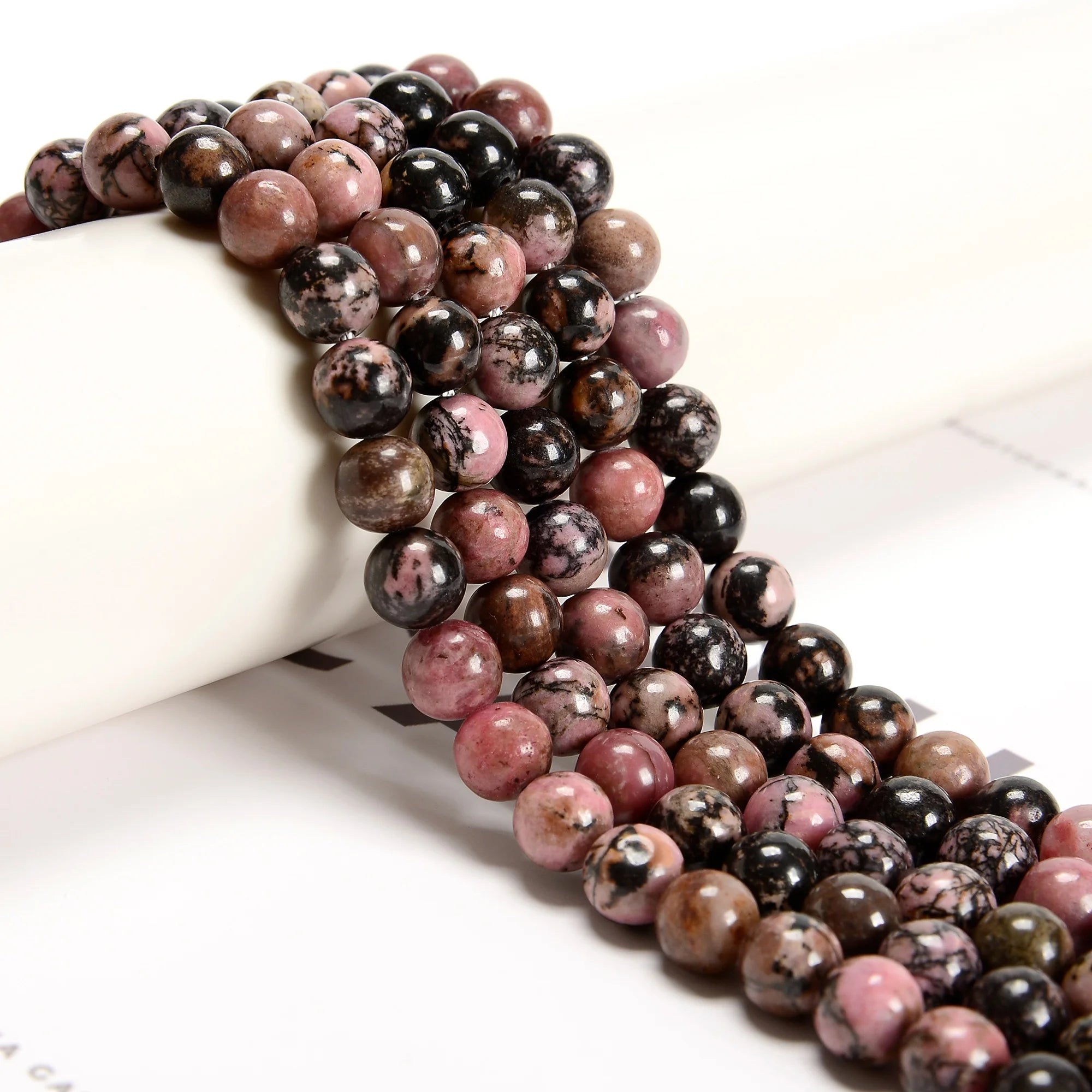 Wholesale Natural Dalmatian Jasper Rhodonite White Howlite Smooth Round Beads for Jewelry Bracelet Making