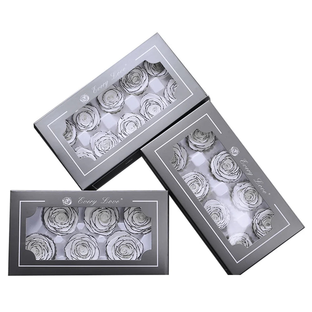 E- Wholesale Valentine's Day Gift DIY Boxed Eternal White Rose Head Preserved Rose Head Box for New Year Gift