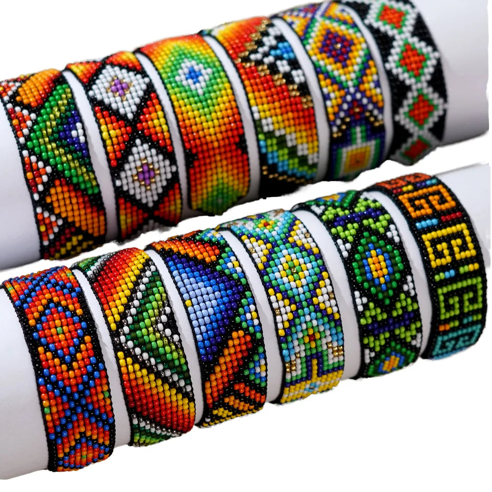 Go2boho Unisex Summer Fashion Bracelet Handmade Woven Boho Geometric Beaded Bangles Trendy Accessories Gifts for Men and Women