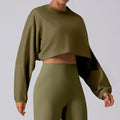 Women Cropped Long Sleeve Workout Top Loose Fit Drop Shoulder Gym Crop Tee