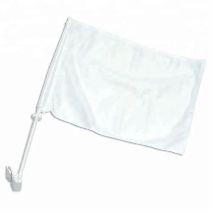 Factory Promotion 100% Polyester 30x45cm White Blank Car Flag With Plastic Pole