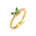 Simple Deagin 18K Gold Plated Stainless Steel Adjustable Zircon Butterfly Rings for Women