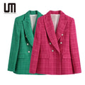Liu Ming Fashion 2024 New Products Women Vintage Pockets Double Breasted Chic Lady Long Sleeves Blazer Coat