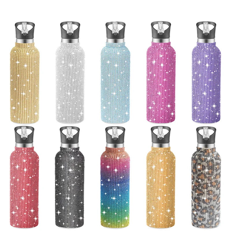 High-end Stainless Steel Insulated Flask Best Gift Diamond Bling Thermal Sport Bottle Rhinestone Thermos Cup