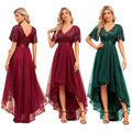 TW00090 Trendy Bridesmaid Dress V-neck A-line Fluffy Chiffon Irregular Short Sleeve Elegant Evening Dresses Sequin Prom Dresses