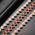 10mm Hip Hop Iced Out Pink Red Heart Diamond IP Gold Plating Iced Out 3A+Zircon Necklace Chain for Men and Women