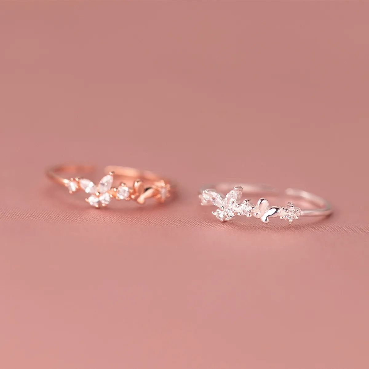 New Unique Design S925 Sterling Silver Mini Butterfly Resizable Rings for Women R00540