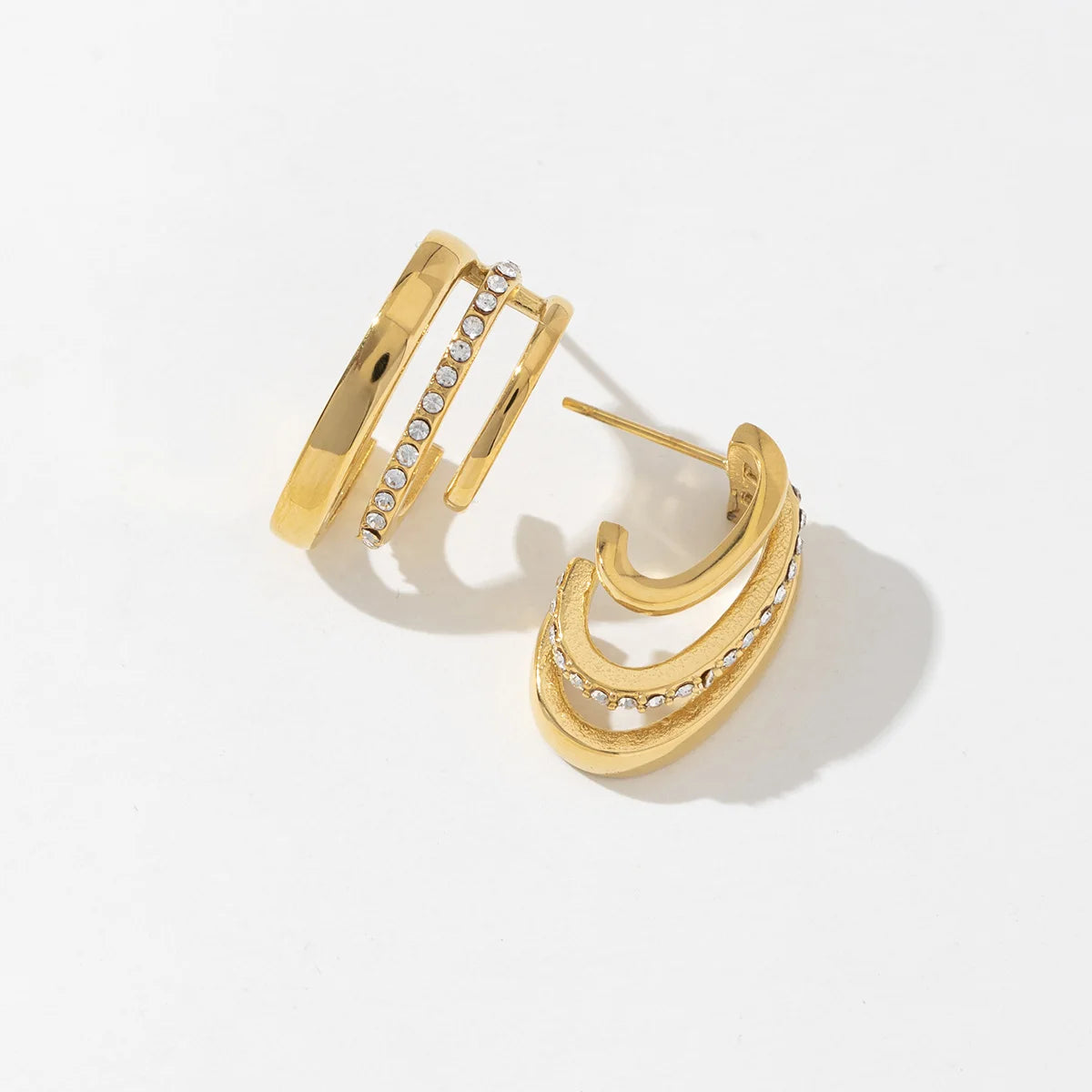 Dainty Jewelry Multilayer C-shaped Stainless Steel 18K PVD Gold Plated Zircon Charm Stud Earrings for Women
