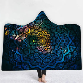 Fantasy Custom Digital Print Design Wearable Plush Blanket Sherpa Fleece Boho Colorful Mandala Hooded Blanket
