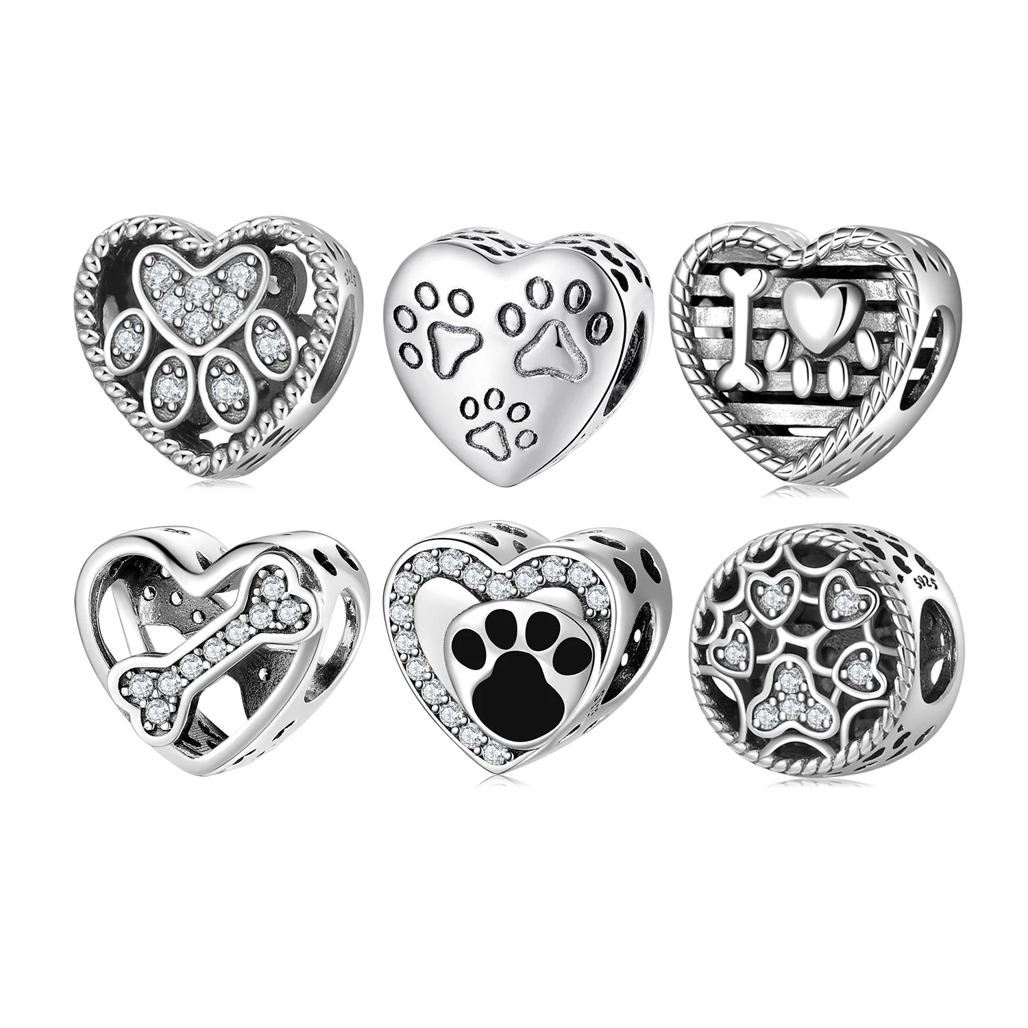 Real 925 Sterling Silver Cartoon Character Dog Beads with clear Zircon Charms for Bracelets Fashion Jewelry Wholesale