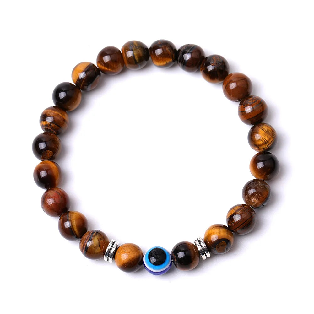 Wholesale Fashion Friendship Jewelry tiger Eye lava Evil Eyes Crystal Natural Stone Beaded Bracelets for Women Men