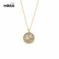 Designer Vintage Stainless Steel Tags with Zircons Gold Drop Oil Sun Moon Starry Universe Pendant Necklace
