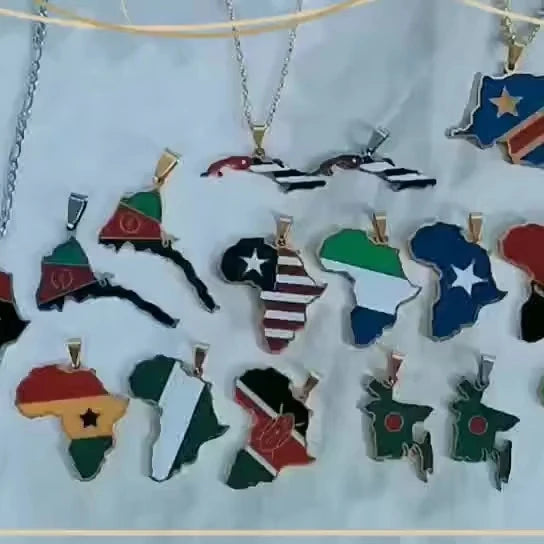 18k Gold Plating Africa Congo Algeria Map Pendant Necklace Women Men Gold Color Bamboo Sweater Chain Hiphop Style