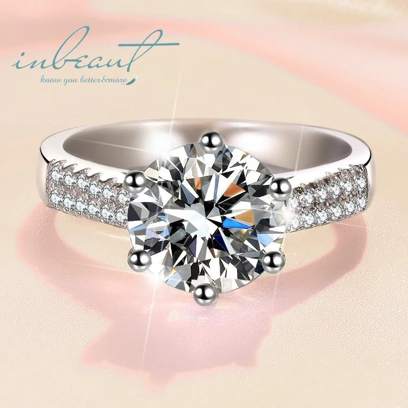 Silver 925 Original Brilliant Cut 3 Carat Diamond Test Past  Sparkling D Color Moissanite Wedding Ring for Women Fine Jewelry