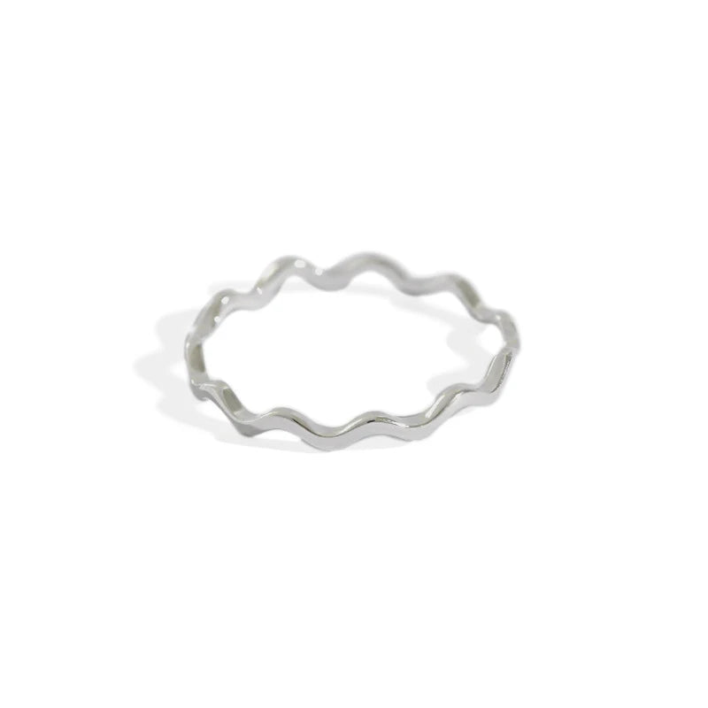 Pure 100% 925 Sterling Silver Finger Rings for Girls Ladies Simple Thin Line Curve Wave Wild Smooth Ring Jewelry