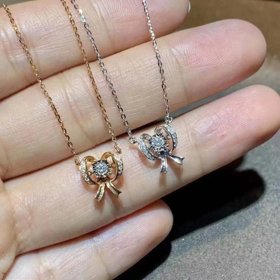 CAOSHI Unique Holow Bow Necklace Pendant Bling Bling Zircon Silver Gold Diamond Lovely Fashion Necklace Women