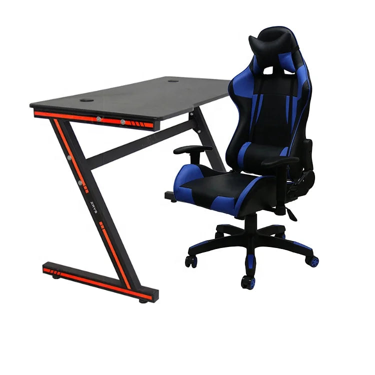 Modern Z-Shaped Home Study Computer Gaming Desk with Cable Management Holes MDF Top Metal Frame Powder Coating