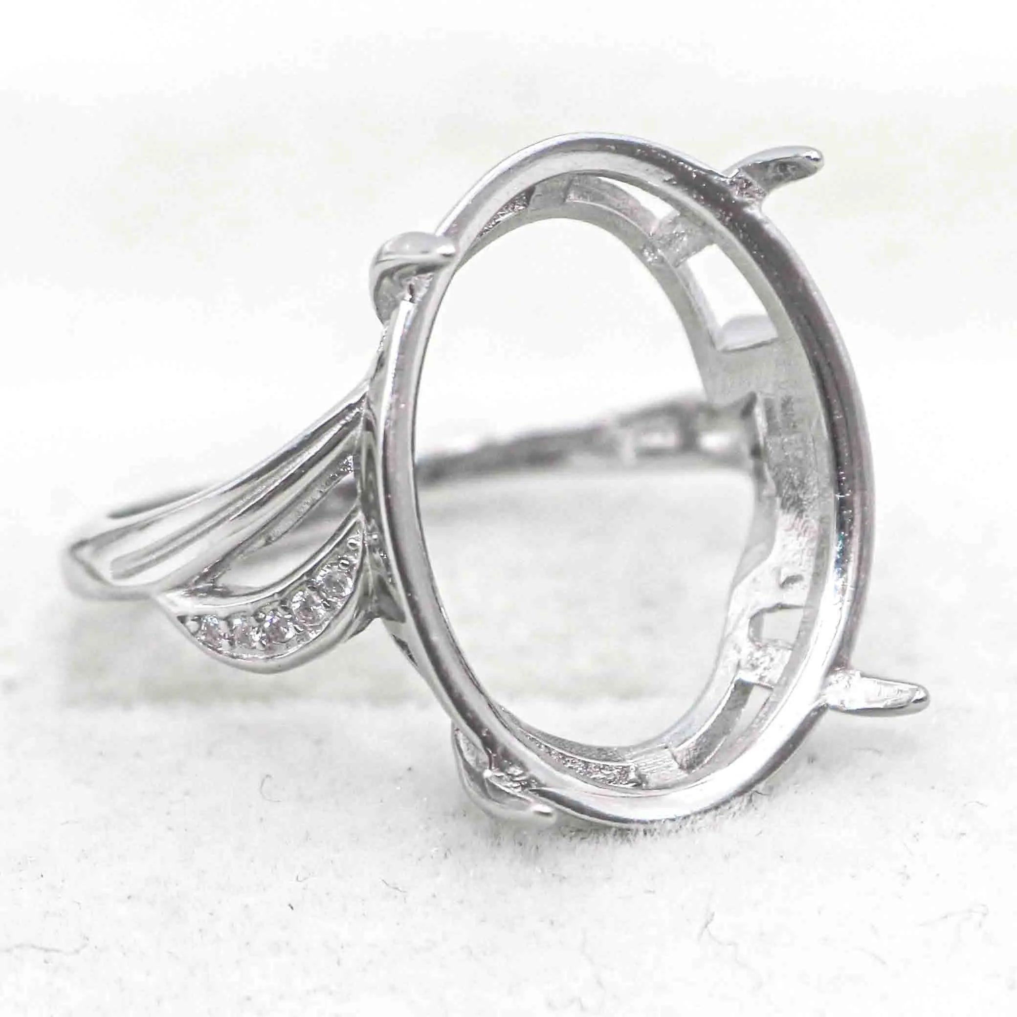 Sterling Silver 16*19mm Semi Mount Ring Empty Frame Blank Support Claws Setting S925 Base Holder Without Center Stone for Inlay