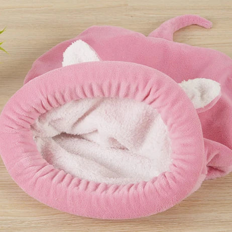 Luxury Solid Cat Sleeping Bag with Teddy Design 100% Cotton Kennel Mat for Small Pets