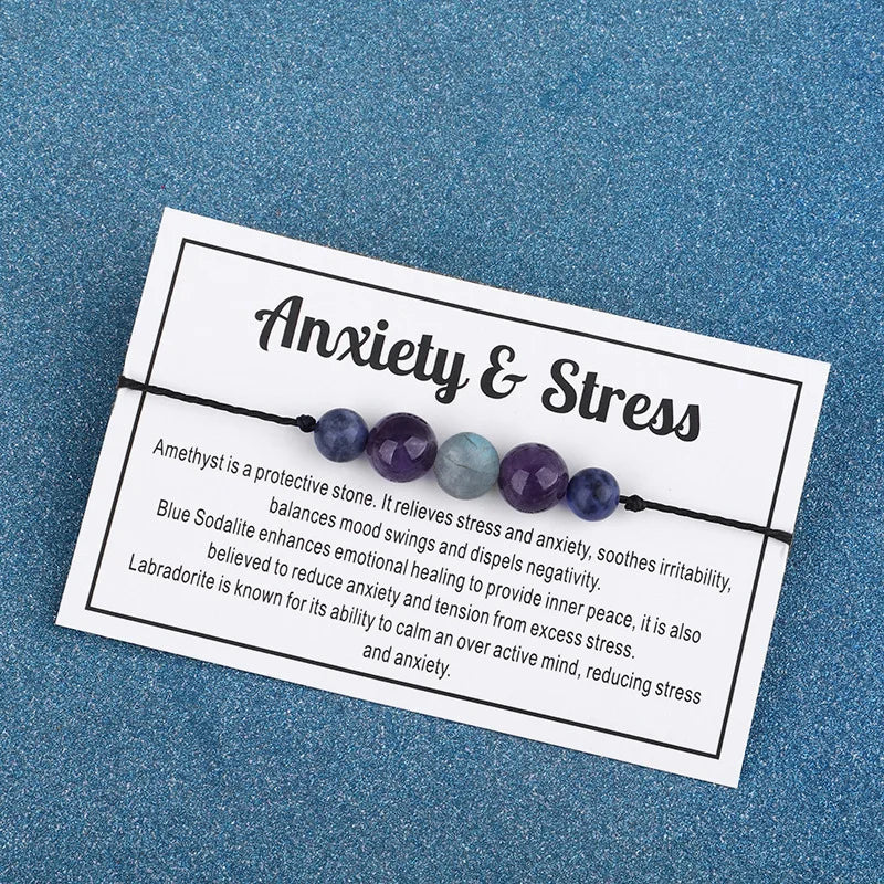 Handmade Relief  Wax Rope Braided Bracelet Couple Jewelry Amethyst Flash Stone Bead Anxiety Bracelet