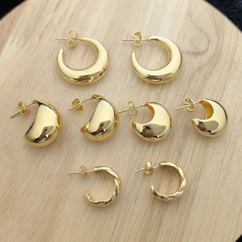 Fashion C Moon Droplet Hoop Stud Earring Jewelry Hypoallergenic PVD 18K Gold Plated Tassel Earrings for Women