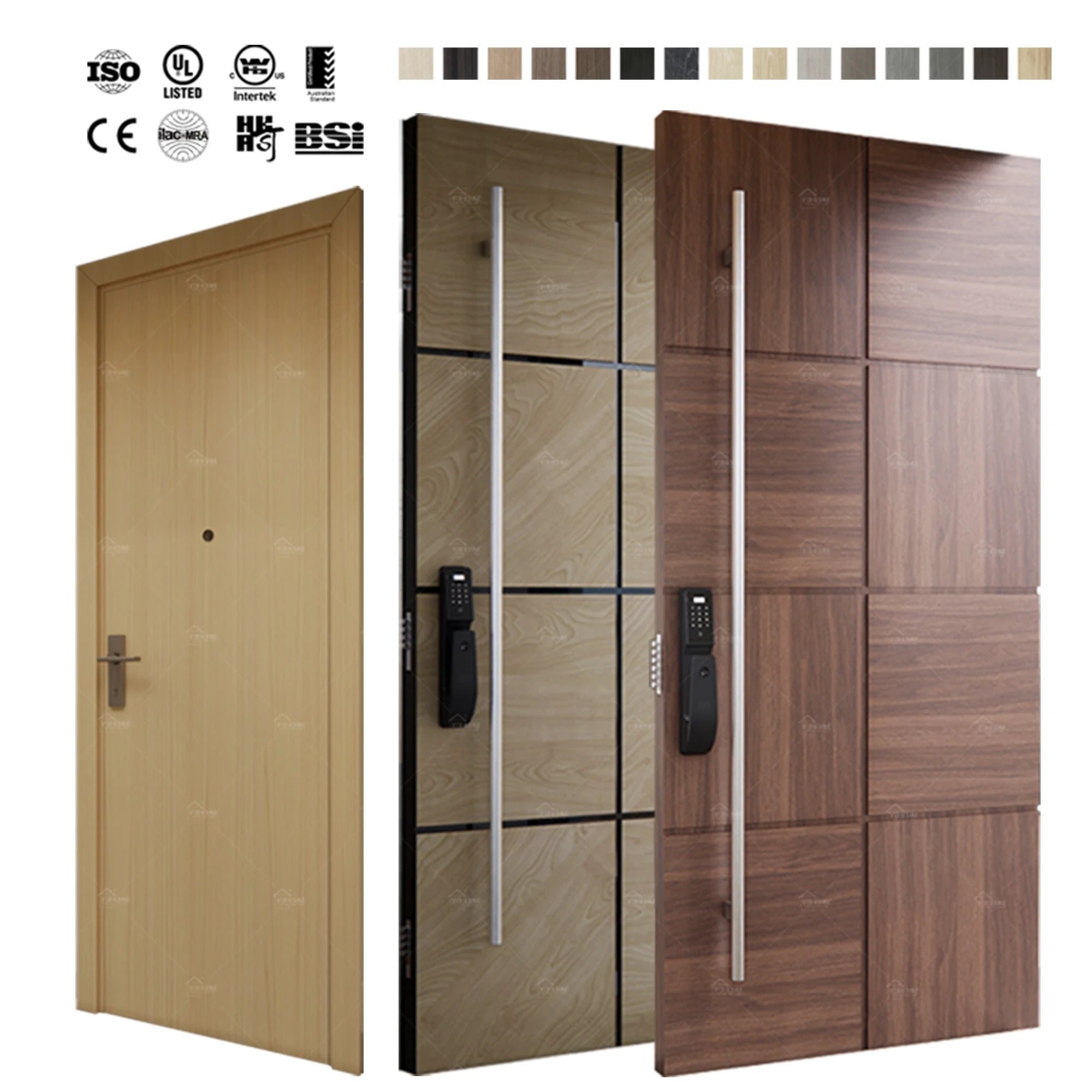 American Style Modern Design Hotel Apartment Entrance Door Villa Outside Wooden Walnut Exterior Doors for Houses