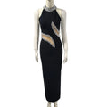 C3725 European and American Styles Beaded Ladies Knitted Midi Dress Black Sleeveless Women Party Dress