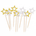 5pcs/bag Birthday Party Paper Cake Topper Gold and Silver Party Cupcake Topper Decoration Glitter Star Cupcake Toppers