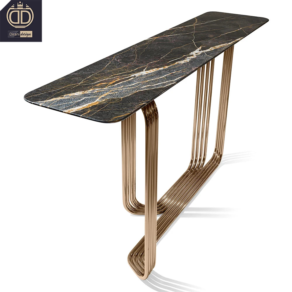 Stainless Steel Base Luxury Postmodern Console Table Villa Entry Living Room Modern Marble Top Customizable Size Home Metal