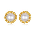 Gold Plated Pearl Stud Earrings Sterling Silver Freshwater Cultured Pearl Wire Wrapped Earrings