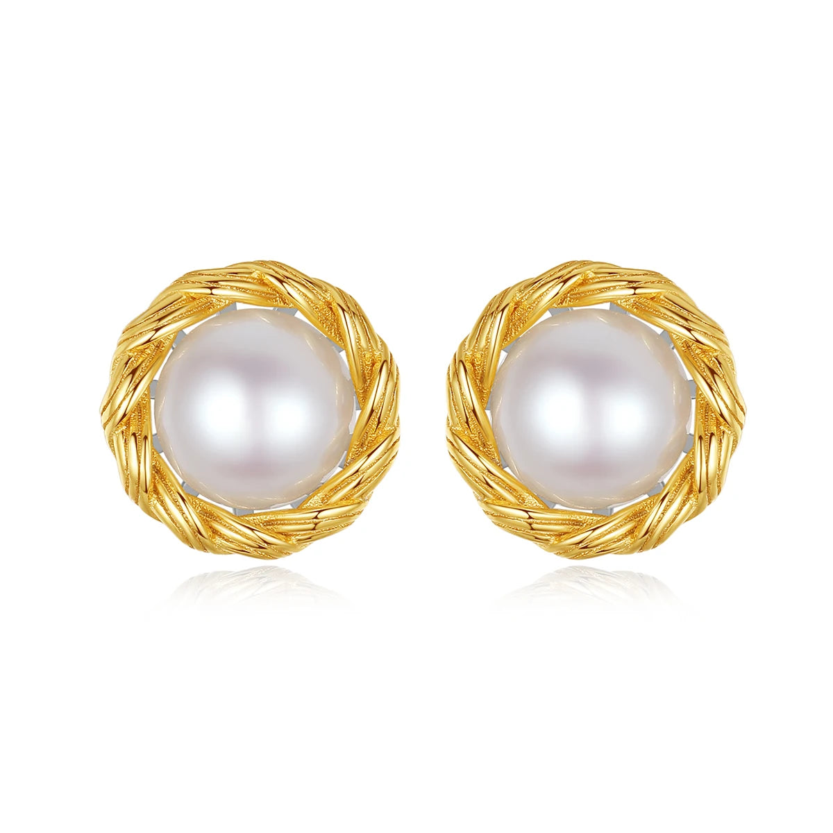 Gold Plated Pearl Stud Earrings Sterling Silver Freshwater Cultured Pearl Wire Wrapped Earrings