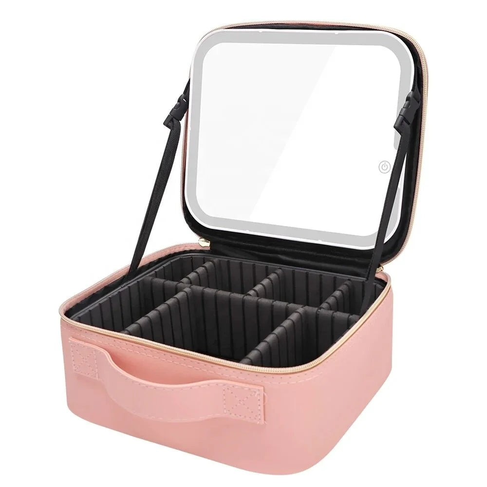 2023 Good Quality LED Cosmetic Makeup Box Case with Mirror Large Capacity Fashion Storage Bag Travel Makeup Bags As Gift