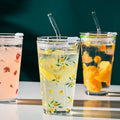 Solhui Glass Drinking Bottle Transparent Glass Juice Cup with Lid & Straw