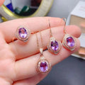 Fashion Cheap Italian Rose Gold Plated 925 Sterling Silver Earring and Necklace Natural Amethyst Jewelry Set