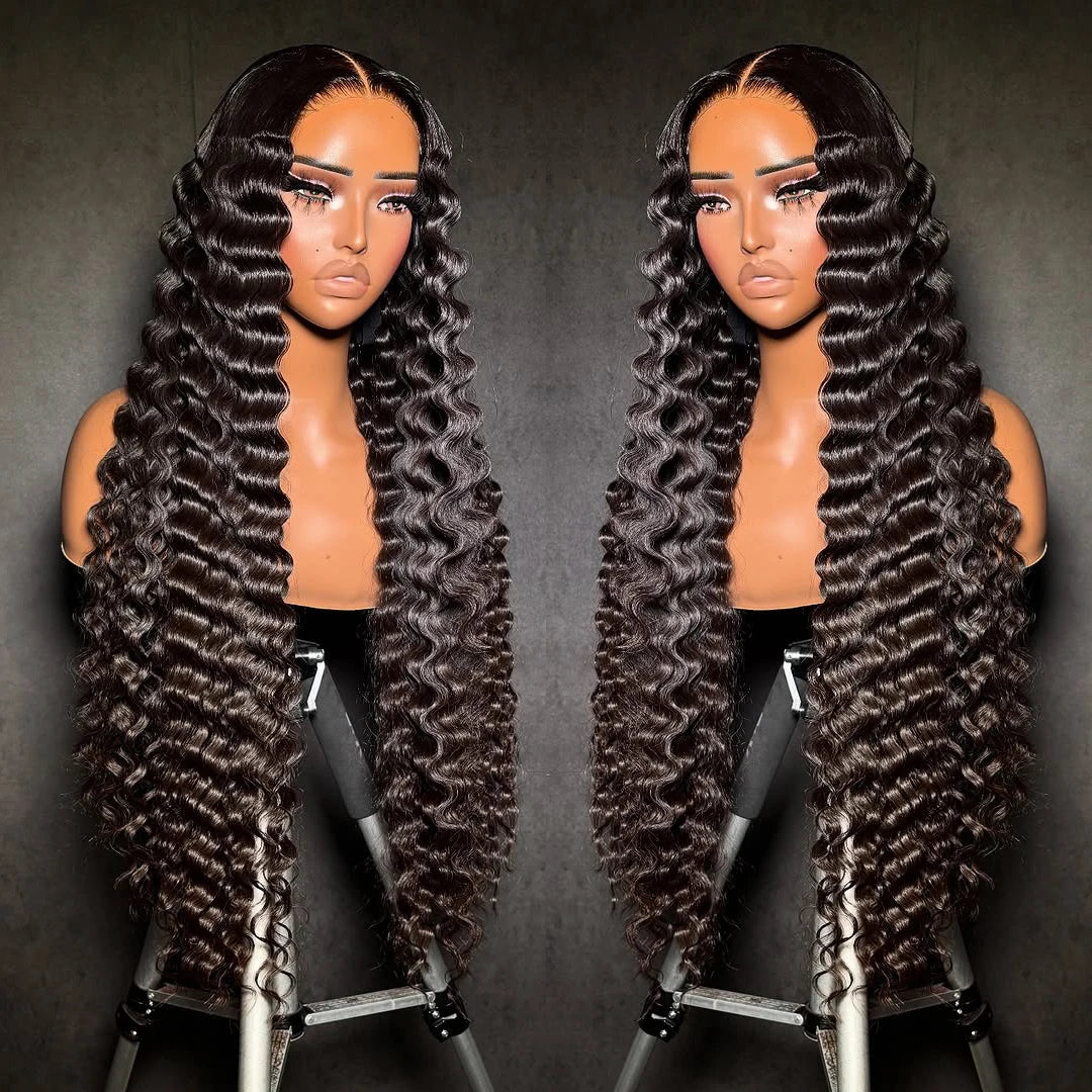 Raw Indian Natural Glueless Human Hair Wigs Deep Wave Lace Front Wig Cuticle Aligned Hair 360 Full HD Lace Frontal Wig