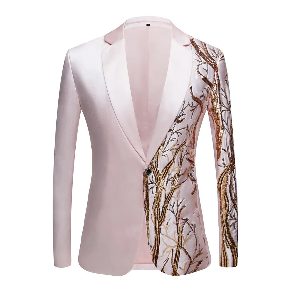 Men's Embroidered Sequins Suit Gold Sequins Stage Performance Costume Hip Hop Suit 2-piece Jacket+pants