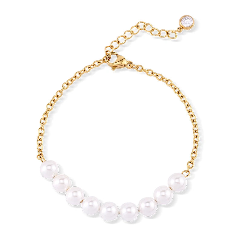 Trendy Hot Sale 18k Gold Plated Stainless Steel Pearl Beaded Bracelet Jewelry Gift for Women