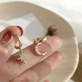 Daidan Mismatched Earrings Women Silver Hoops 18K Gold Plated Zirconia Jewelry Moon and Star Earrings
